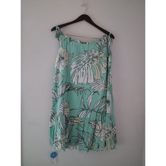 NWT Green White Tropical Print Bathing Suit Coverup Dress Sz M - Picture 4 of 7